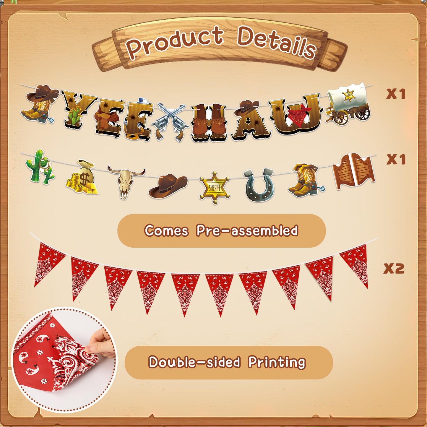 Western Cowboy Party Decorations - 4 Piece Banner Set