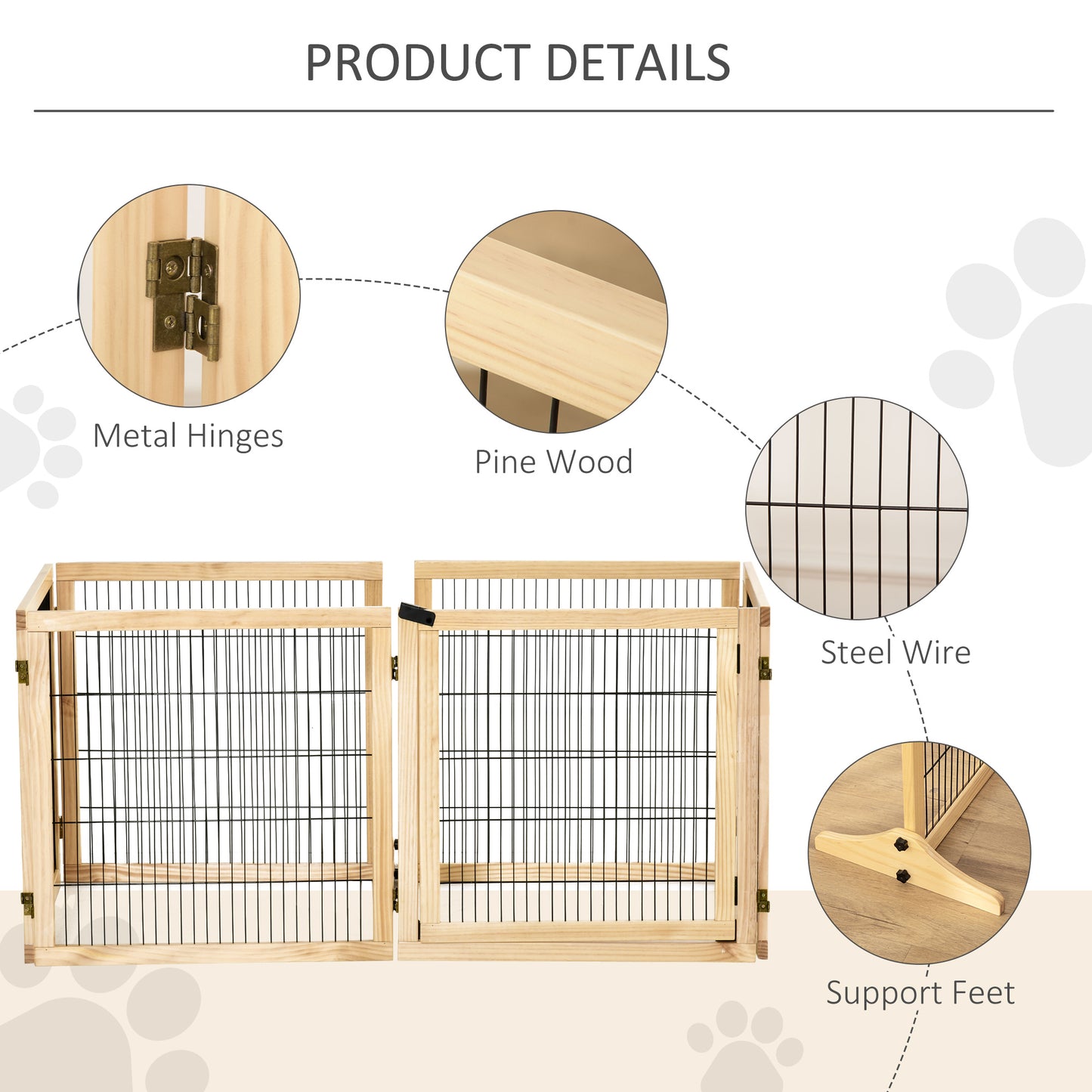 Wooden Pet Gate 6-Panel Folding Dog Safety Barrier for Small & Medium Dogs