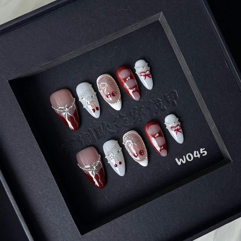 Handmade Hand-Painted Bowknot Nail Tips Set - High-Quality Nail Art Kit