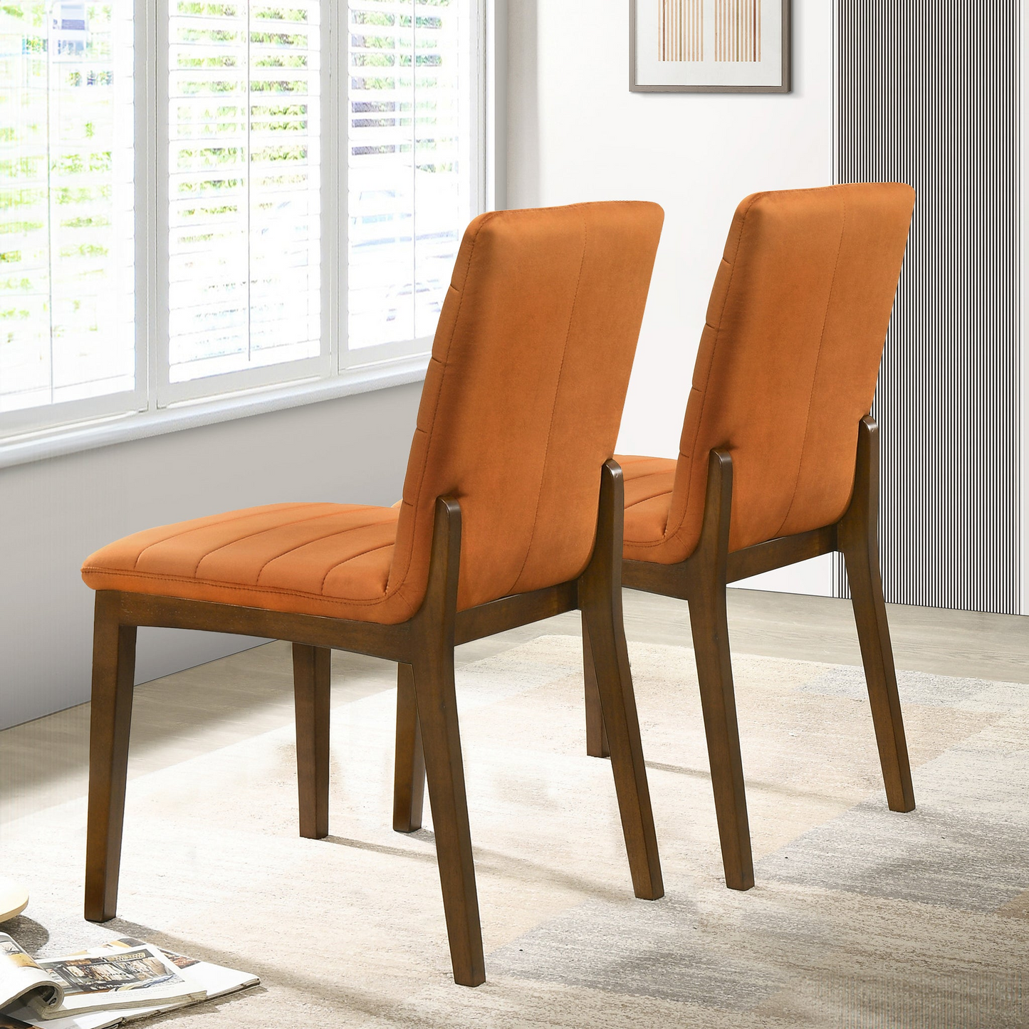 Ines Mid-Century Modern Burnt Orange Velvet Dining Chair Set With