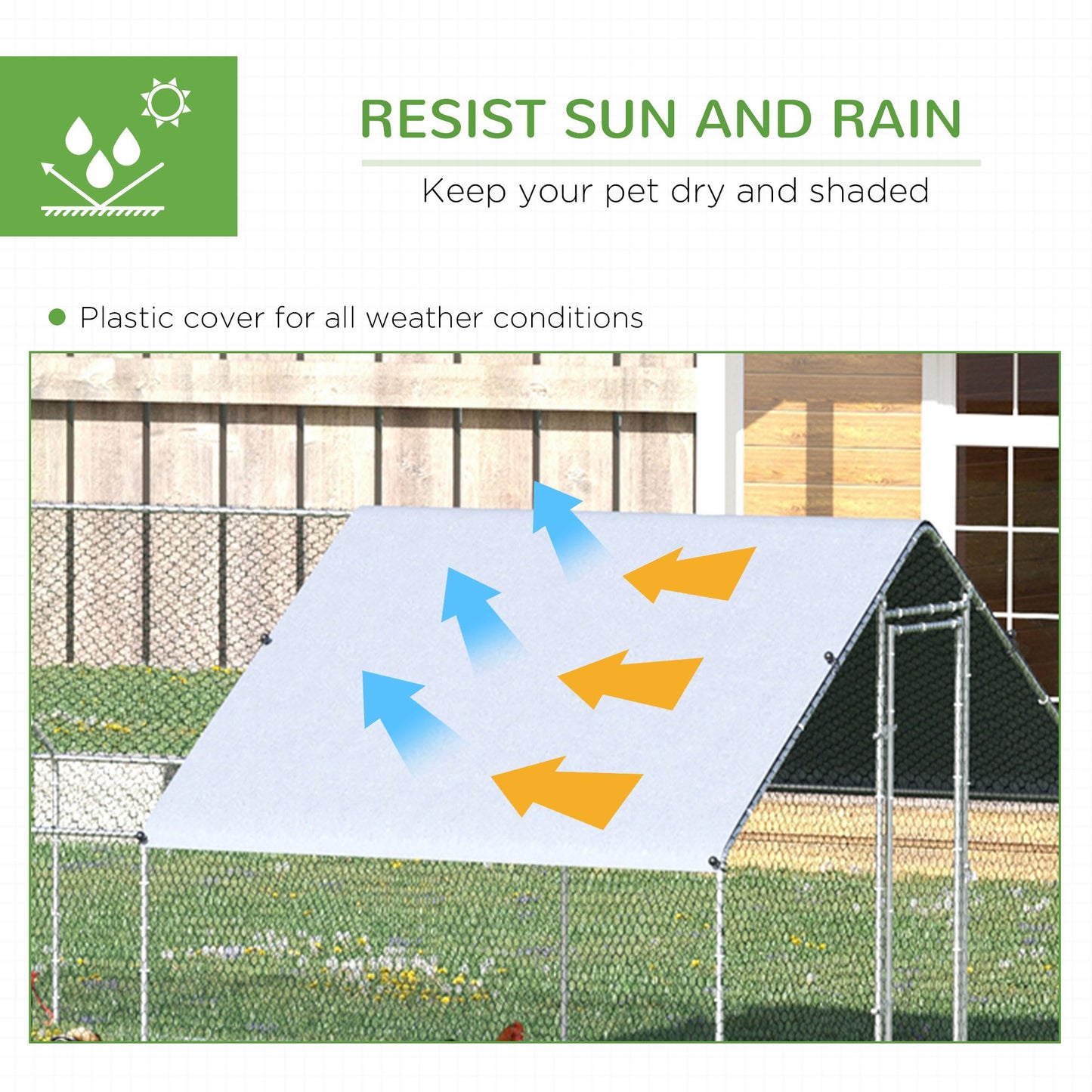 Large Metal Chicken Coop with Waterproof Cover - Outdoor Walk-In Fence Cage, 26.2x9.8x6.6 ft