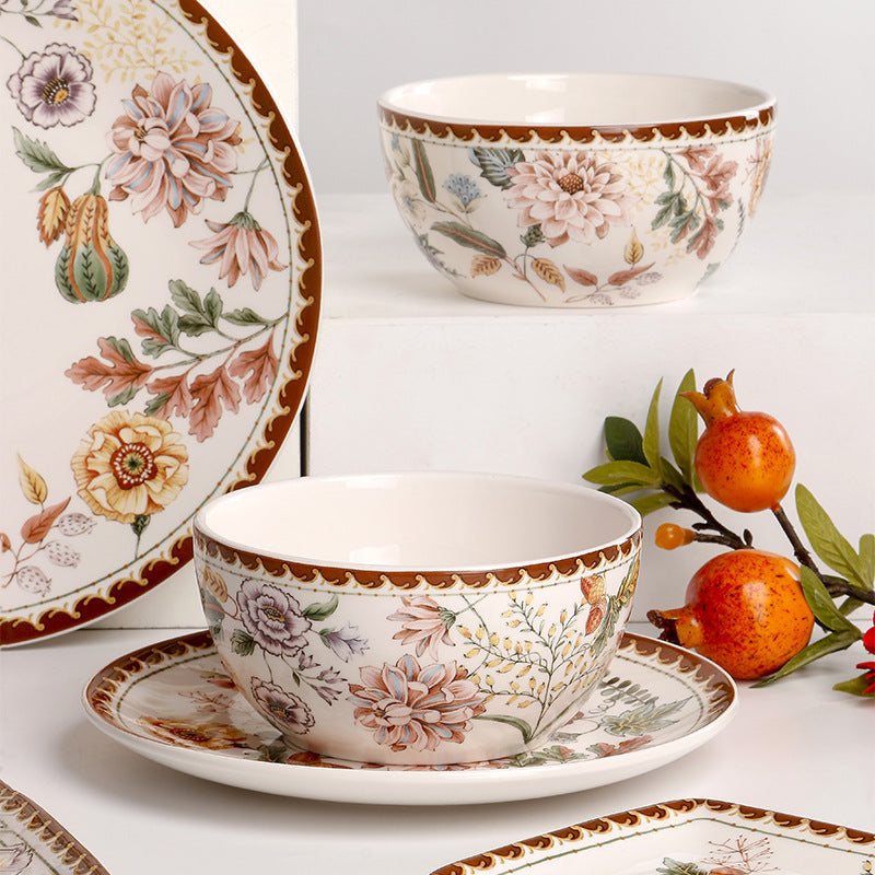Large Rectangular Ceramic Dinner Plate – Colorful Autumn Pattern