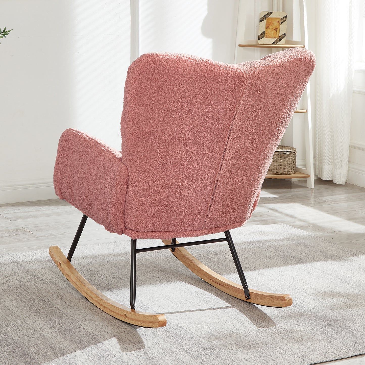 Tufted Upholstered Teddy Fabric Rocking Chair - Pink