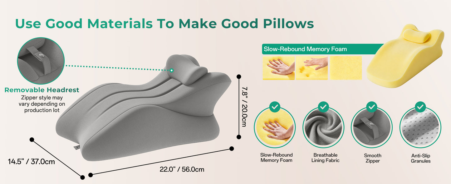Ergonomic Memory Foam Support Pillow for Couples - Grey