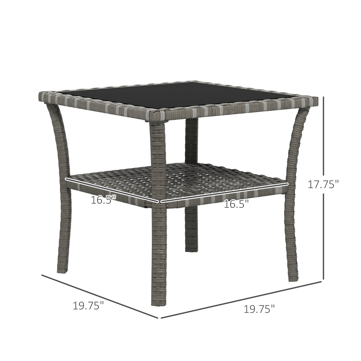 Outdoor Rattan Coffee Table with Storage Shelf - Mixed Gray