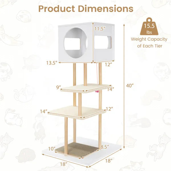 Multi-Level Cat Tree with Scratching Pads & Condo - Indoor Pet Tower