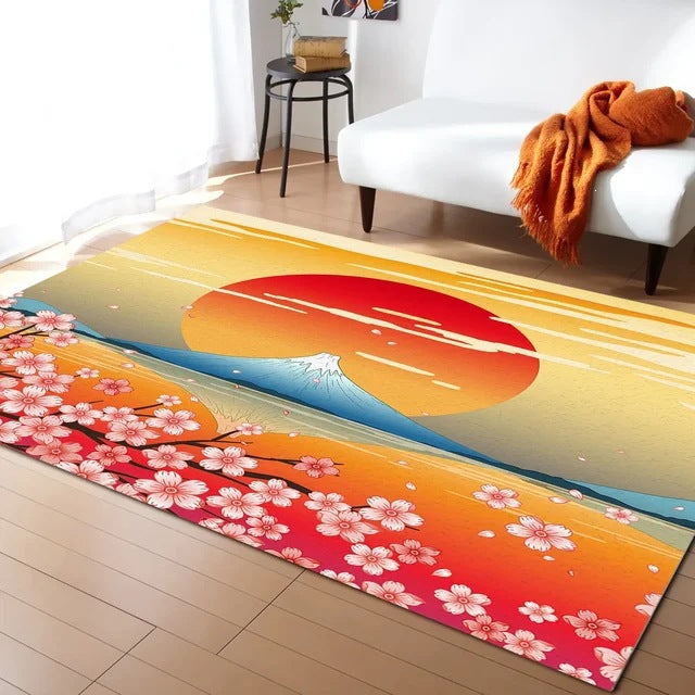 Pastel Cherry Blossom and Crescent Moon Non-Slip Flannel Floor Mat - Home Rug
