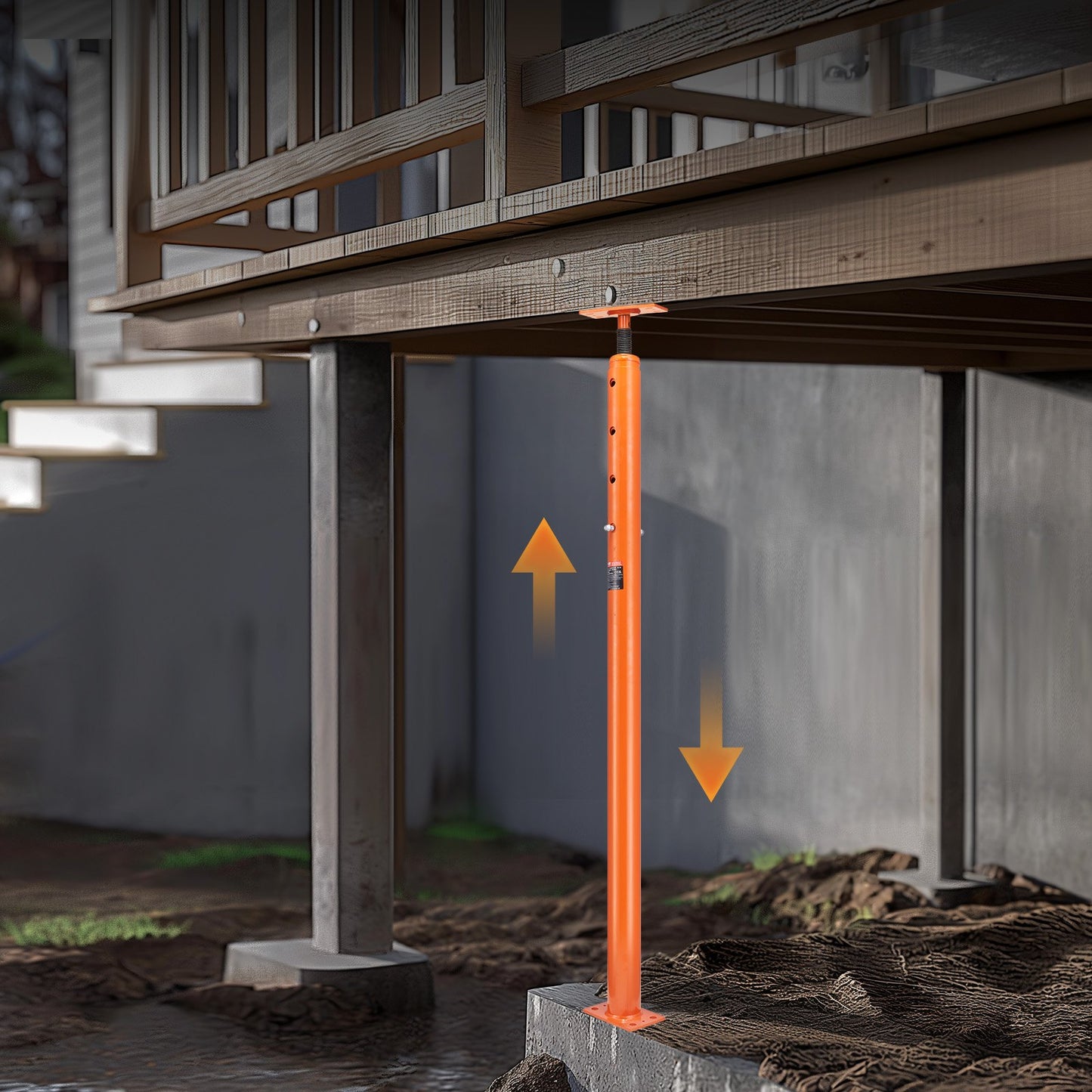 Heavy-Duty Adjustable Floor Jack Post for House Leveling 56-100 Inches - Red
