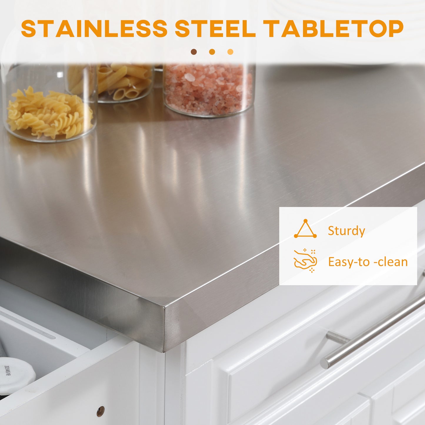 Portable Kitchen Island Cart with Stainless Steel Top & Wheels