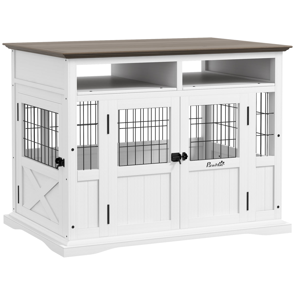Dog Kennel Side End Table with Storage for Small & Medium Dogs, White