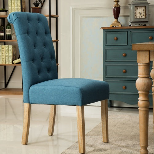 Tufted Solid Wood Dining Chair Set of 2 - Blue