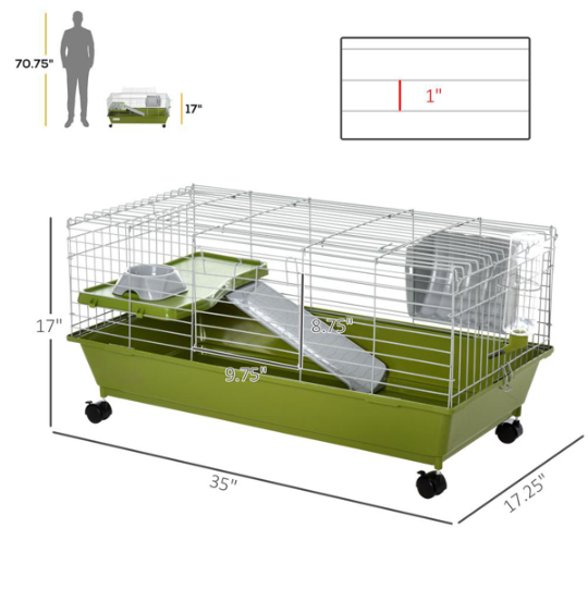 Small Animal Cage with Wheels for Rabbits Guinea Pigs & Chinchillas - Green