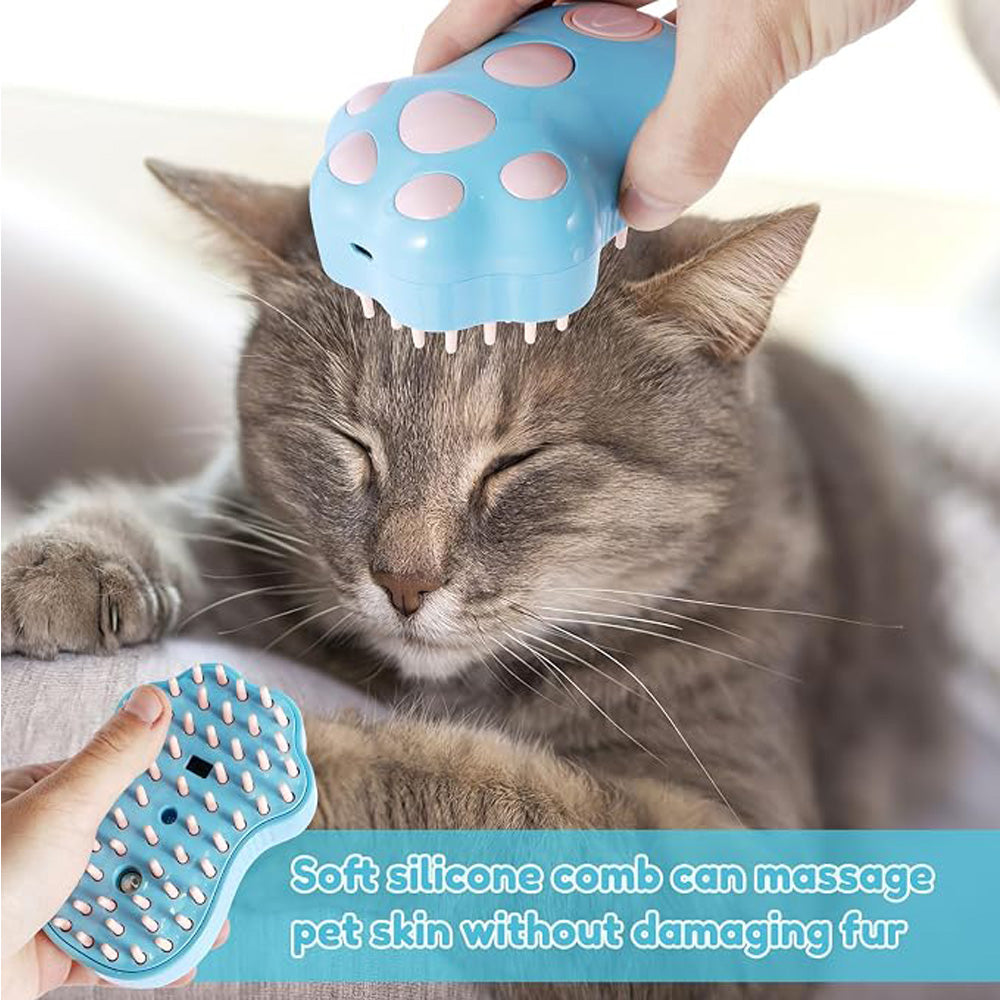 Rechargeable Pet Steam Grooming Brush with Paw Shape and Soft Silicone Teeth