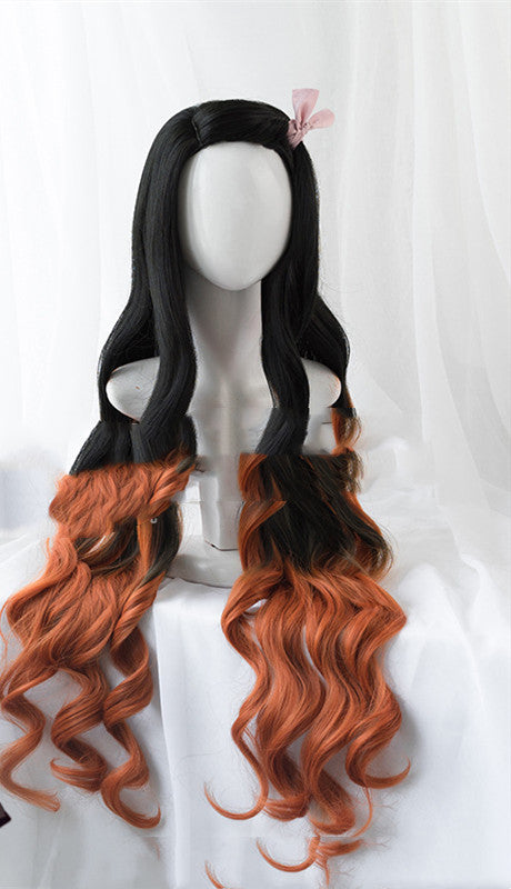Long Curly Synthetic Wig with Black Gradient Brownish Yellow Hair