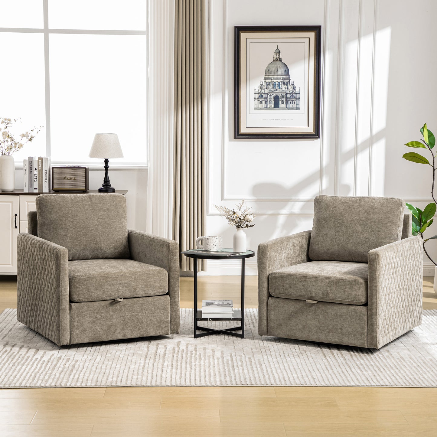 29.5'' Wide Upholstered 360° Swivel Armchair with Hidden Storage - Taupe