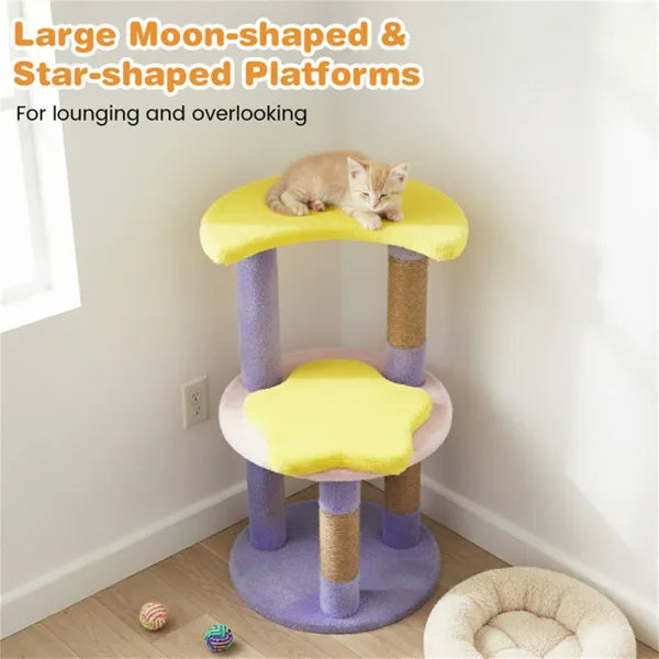 29-Inch Moon & Star Cat Tree with Multiple Levels, Scratching Posts & Anti-Tip for Cats
