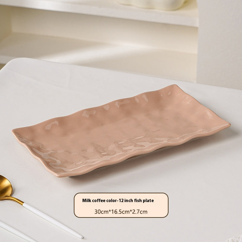 Cream Style Household Fish Platter - Long Porcelain Dinner Plate for Kitchen