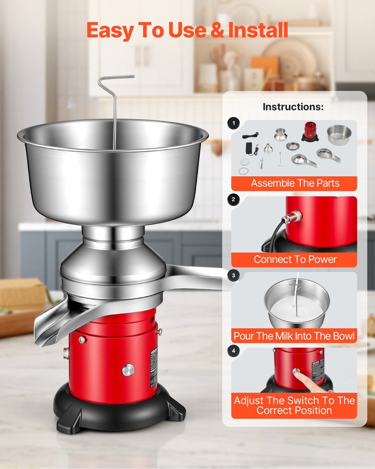 Electric Milk Cream Separator 60L/H Stainless Steel Dairy Skimmer 10500RPM
