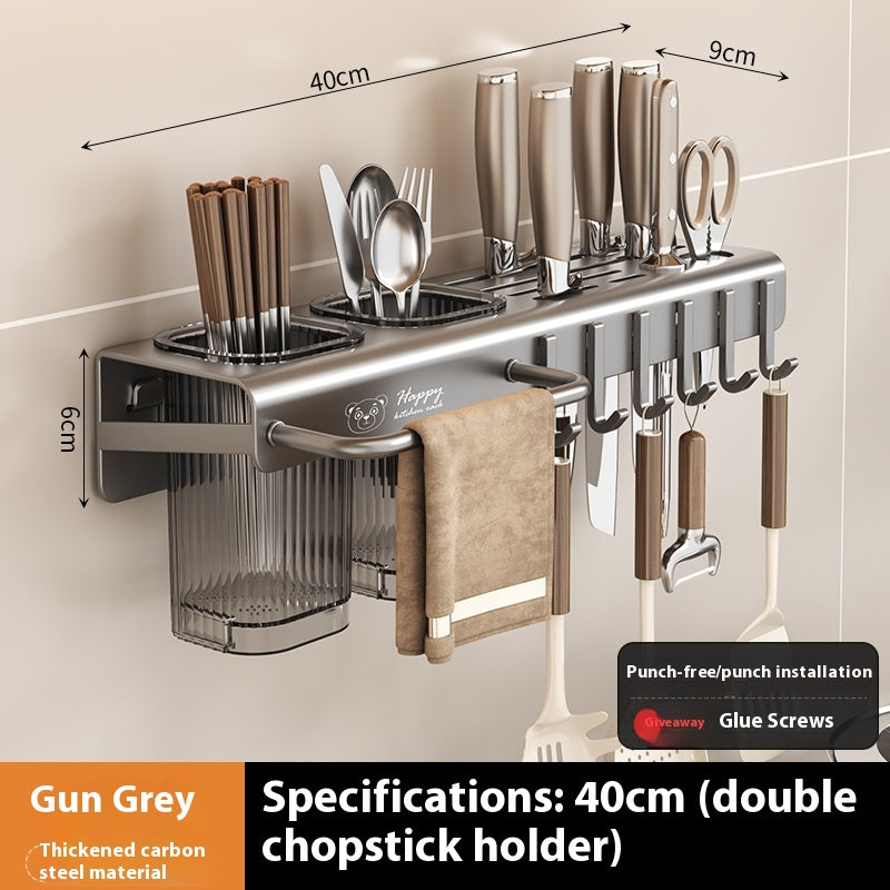 Multi-functional Kitchen Knife Rack Holder Punch-free Wall Mount Organizer