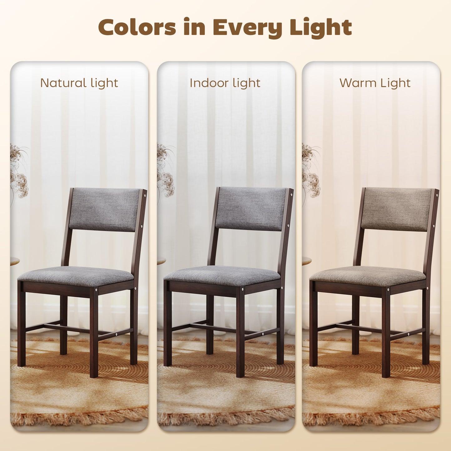 Modern Dining Chairs Set of 4, Linen Fabric Kitchen with Rubberwood