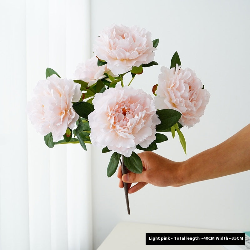 Artificial Flower Peony Bouquet 5-Head Silk Flower Arrangement for Home & Wedding