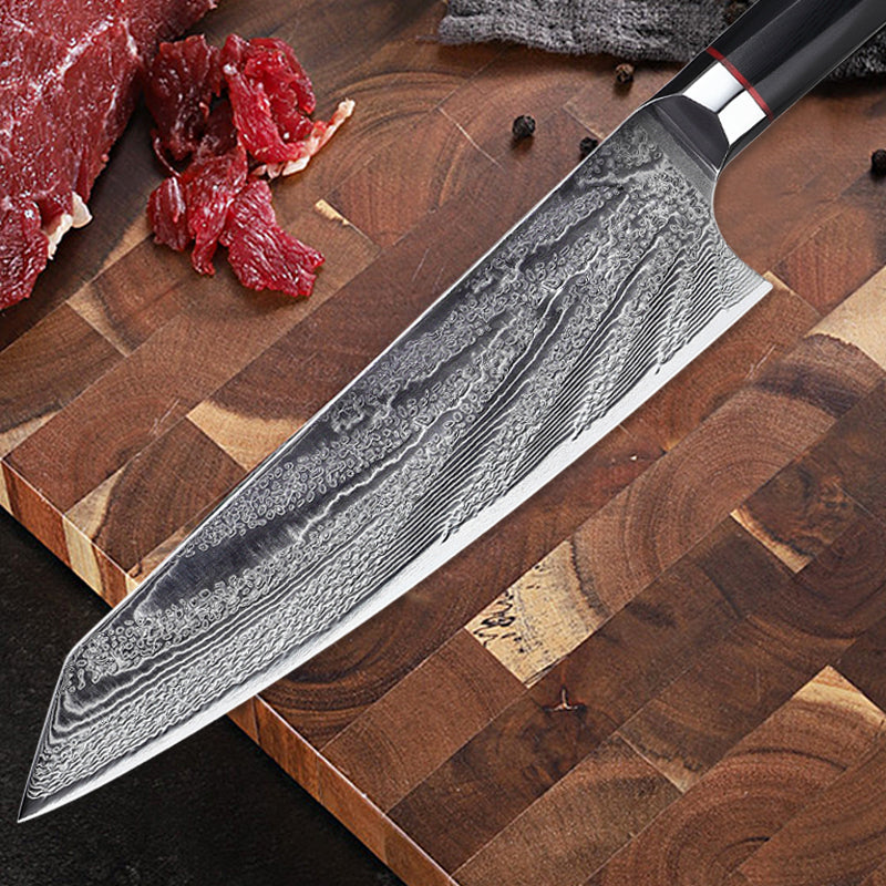 Japanese Imported Damascus Steel Kitchen Slicing Knife for Meat Cutting - Silver