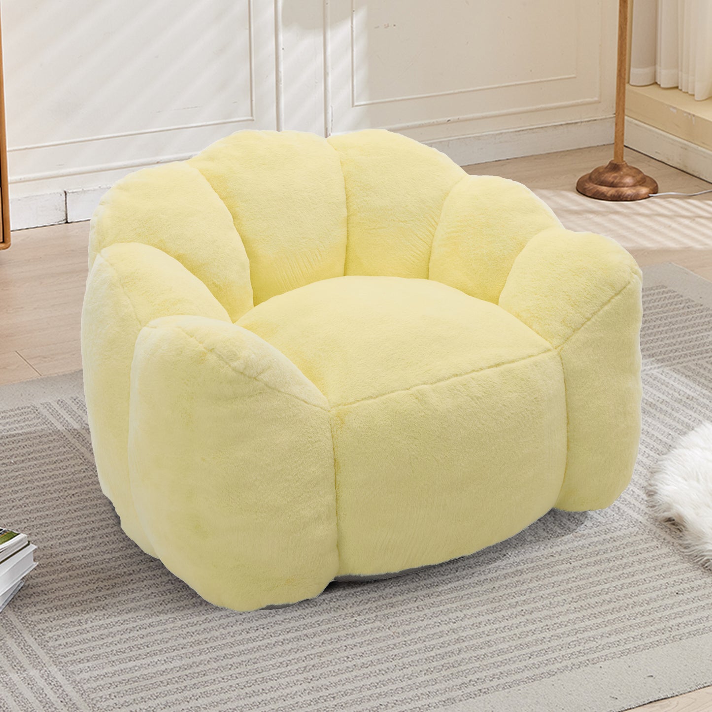Adult Bean Bag Sofa with Pull Ring - Yellow Faux Fur