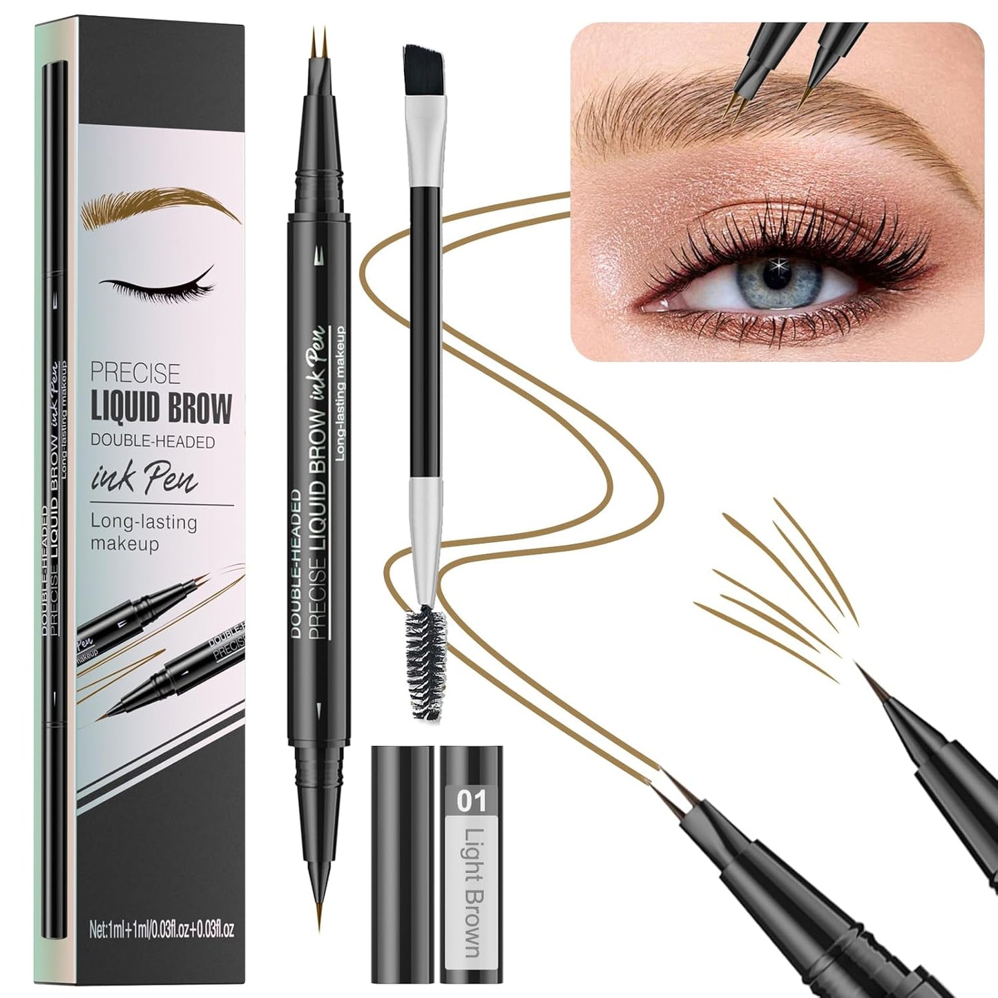 2-in-1 Dual-Ended Microblading Eyebrow Pen - Waterproof Liquid Brow Tint