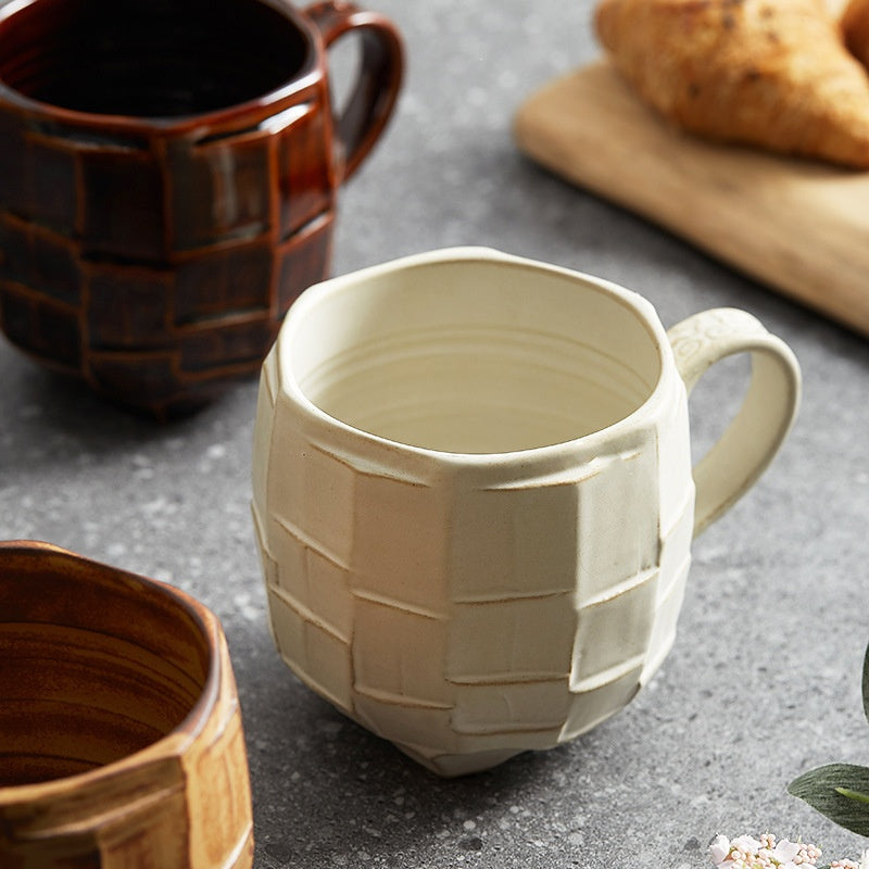 Retro Style Large Coffee Cup - 420ml Milk Breakfast Mug in White or Yellow