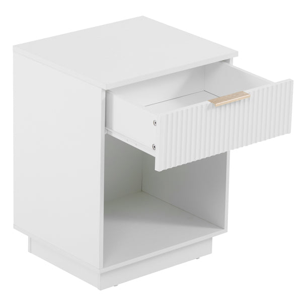 White Night Stand with Drawer & Shelf - 45x40x60cm