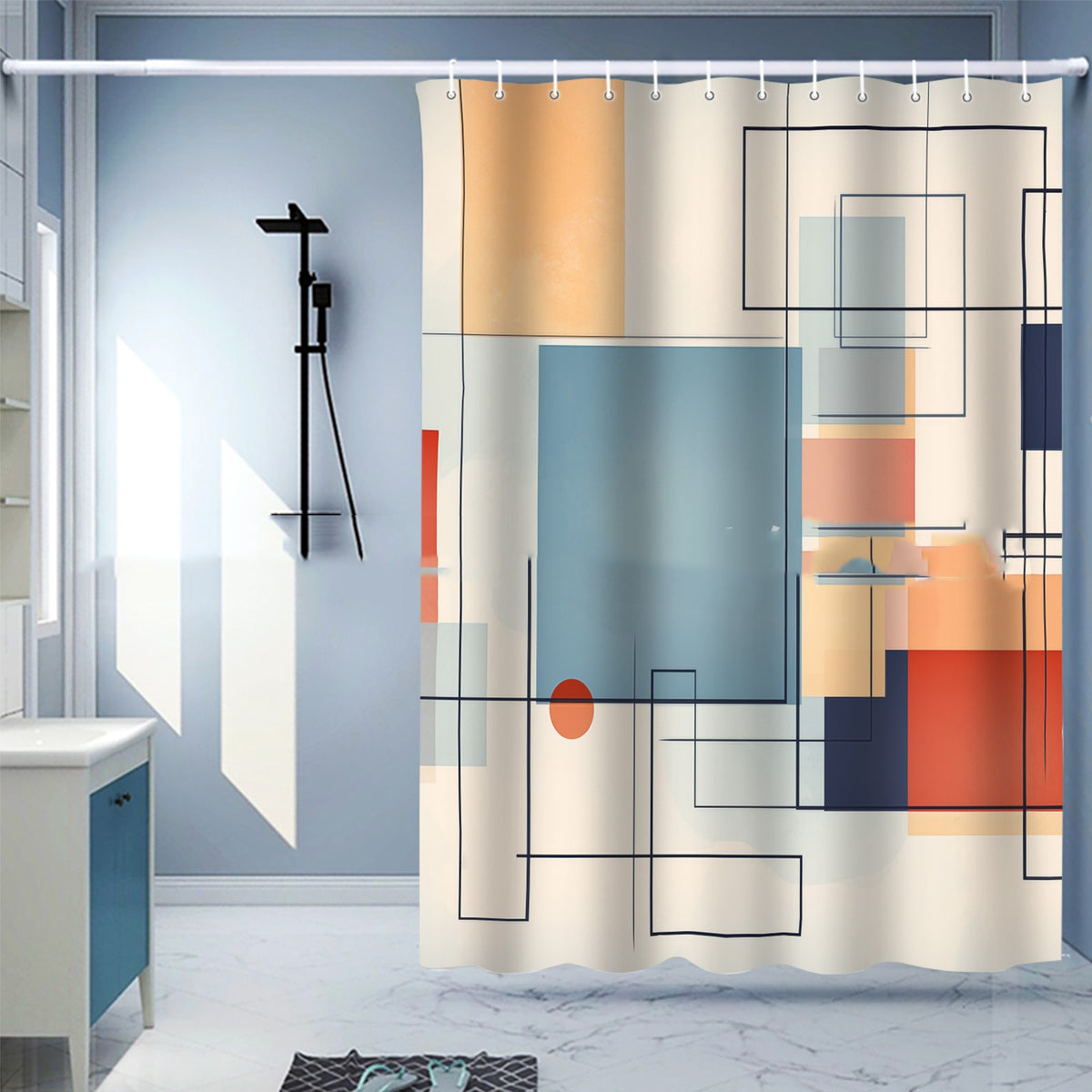 Waterproof Digital Printing Shower Curtain - Punch-Free European Style 183x214cm