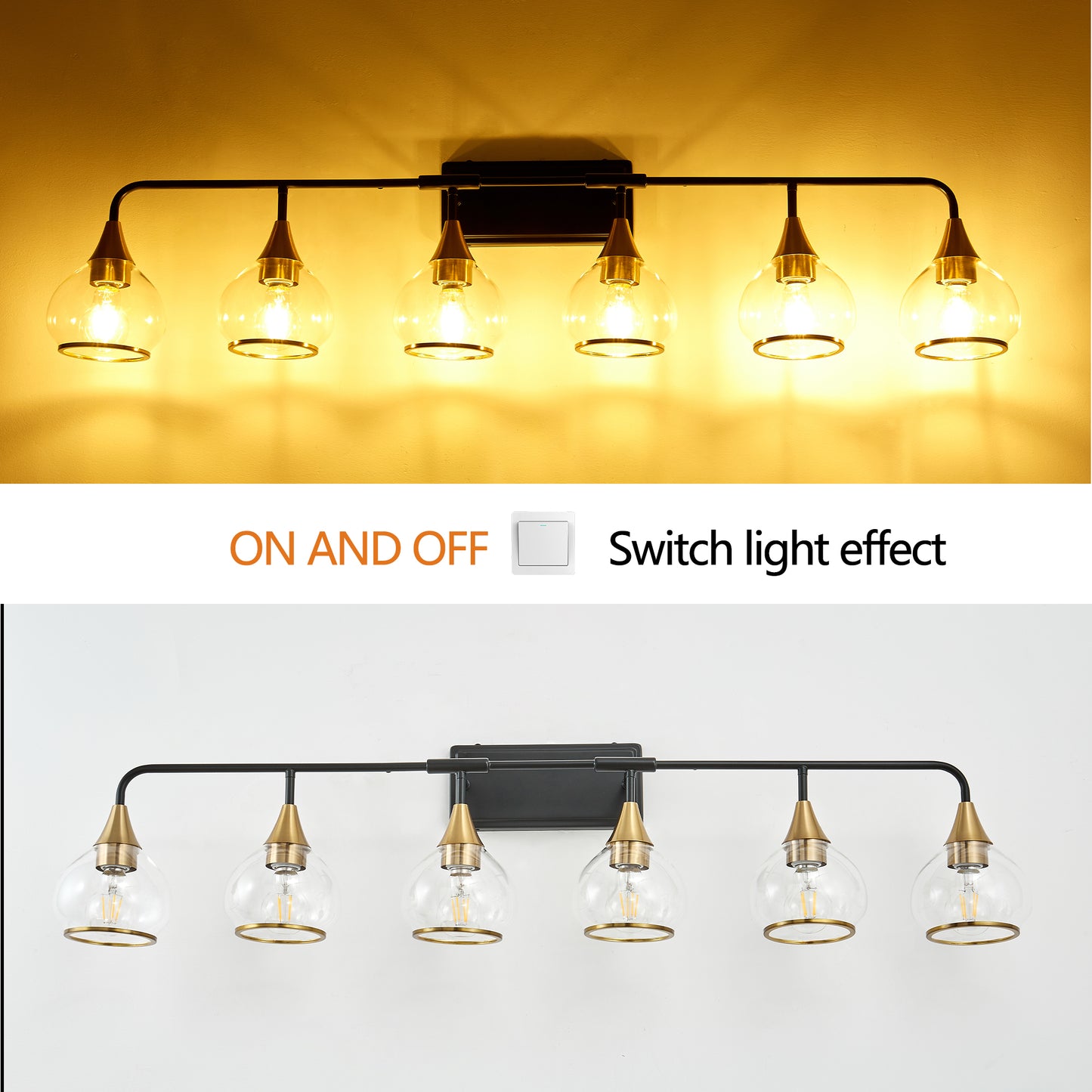 48-Inch Modern 6-Light Wall Sconce - Black & Gold Bathroom Fixture