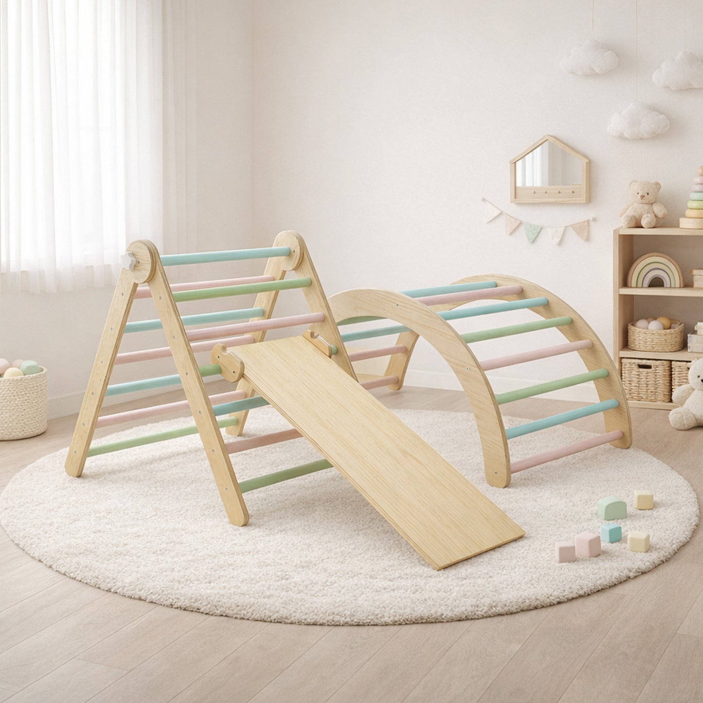 Toddler Climbing Toy Wooden Arch Ramp Ladder Set Indoor Playground