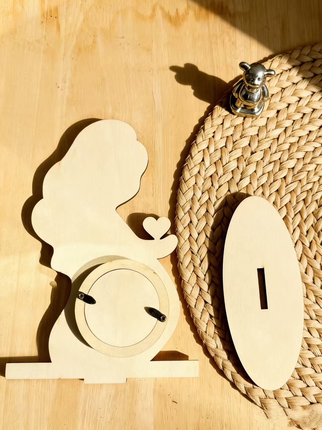 Pregnant Woman Silhouette Wooden Photo Frame Baby Shower Gift Natural Wood