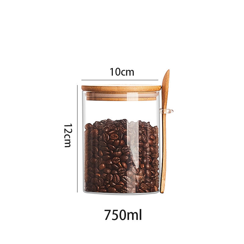 Wooden & Glass Food Storage Tank Set with Spoon - Multiple Sizes