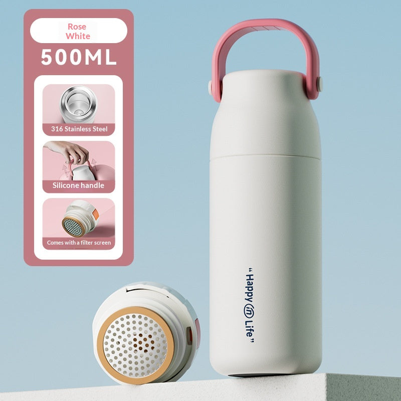 Insulated Stainless Steel Water Bottle for Women with Lanyard - Large Capacity, Heat Retention