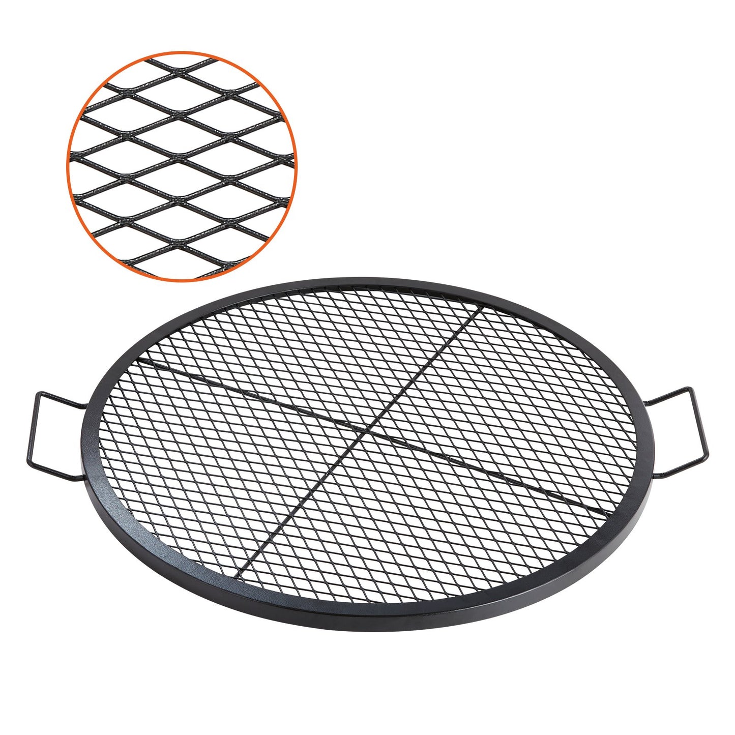 30 Inch Heavy Duty Steel Fire Pit Grill Grate - Portable Camping BBQ Cooking Grid with Handle & Support