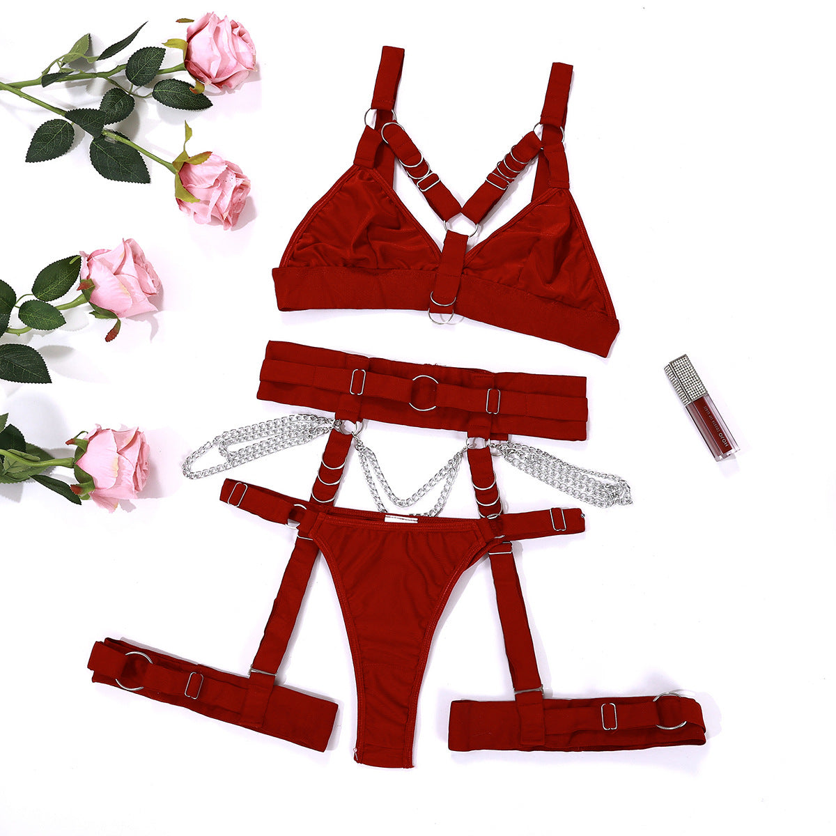 Adjustable Lace Lingerie Set with Waist and Leg Loops