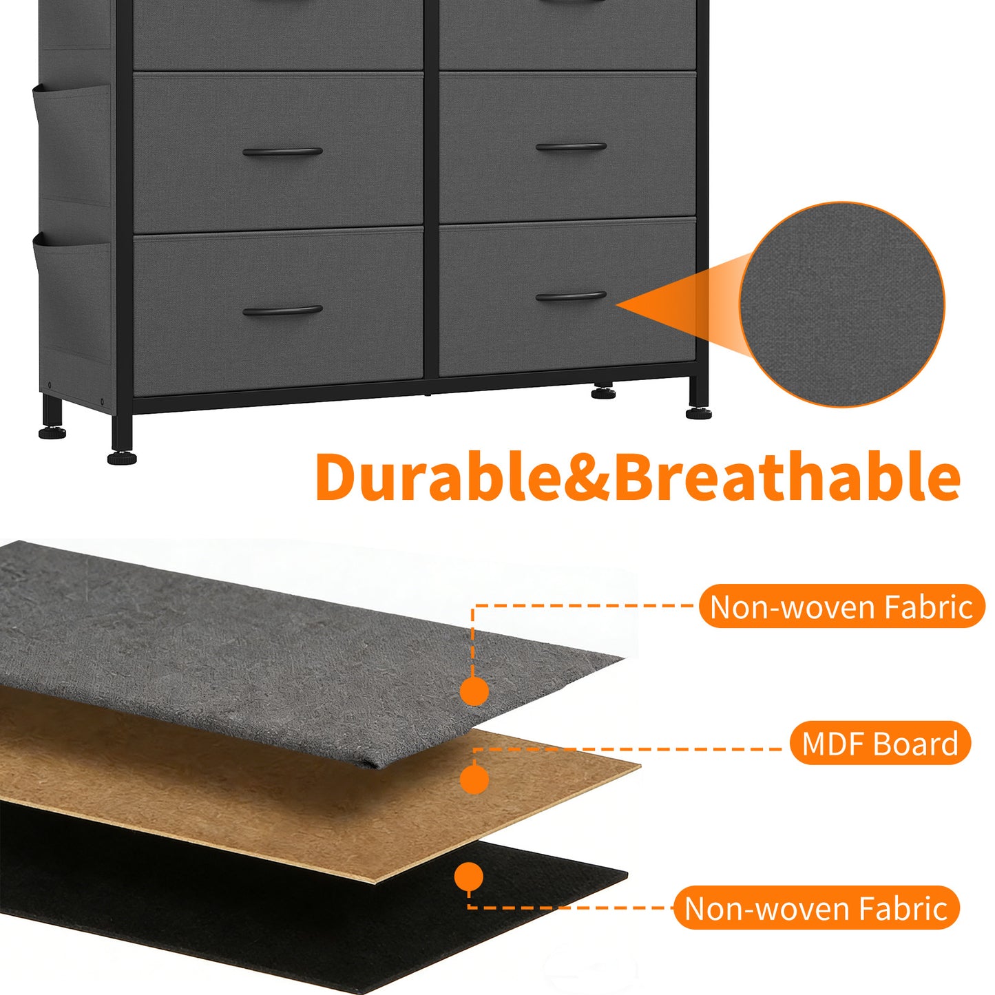 10-Drawer Storage Cabinet with Side Pocket & Hooks - Gray
