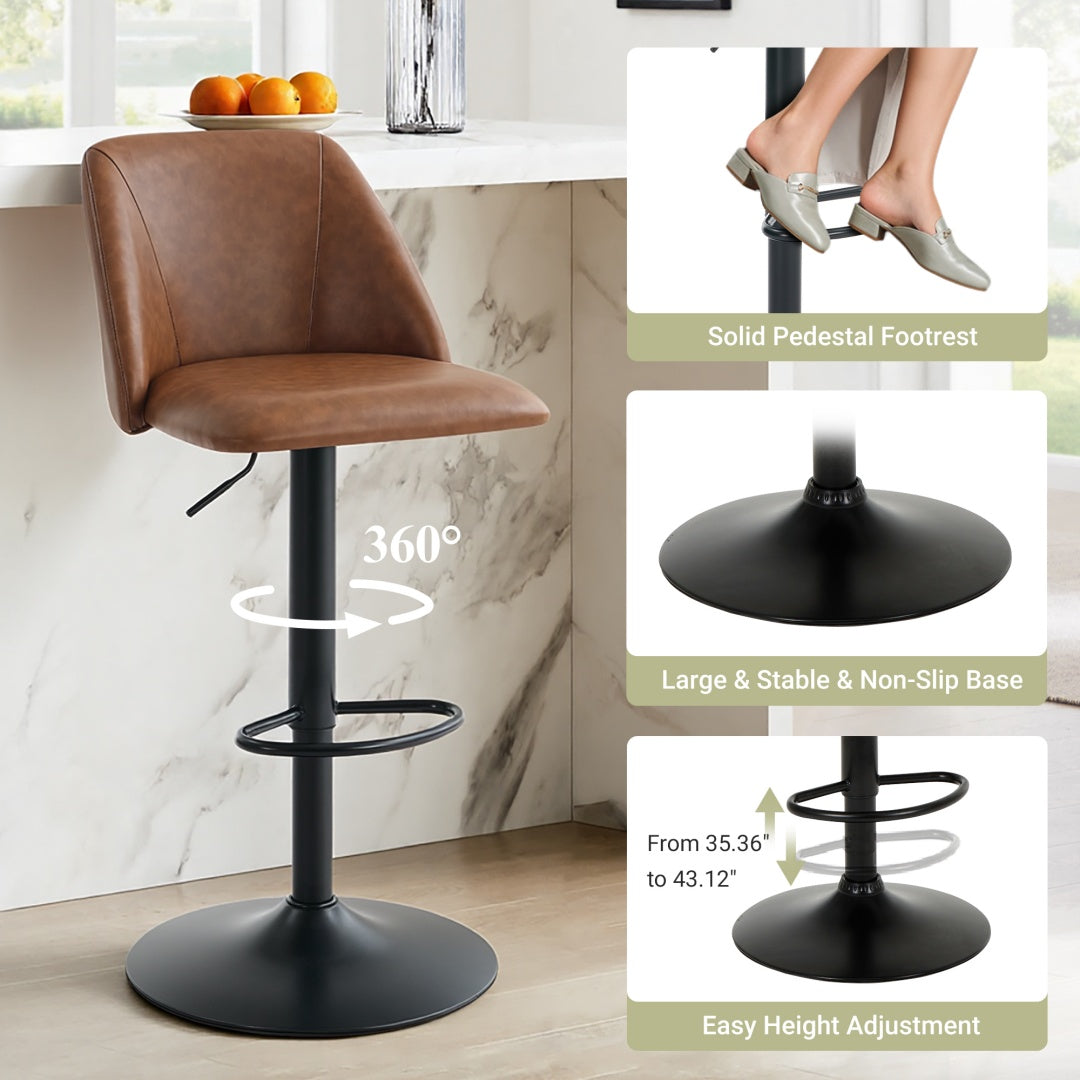 Adjustable Upholstered Swivel Bar Stools - Set of 1