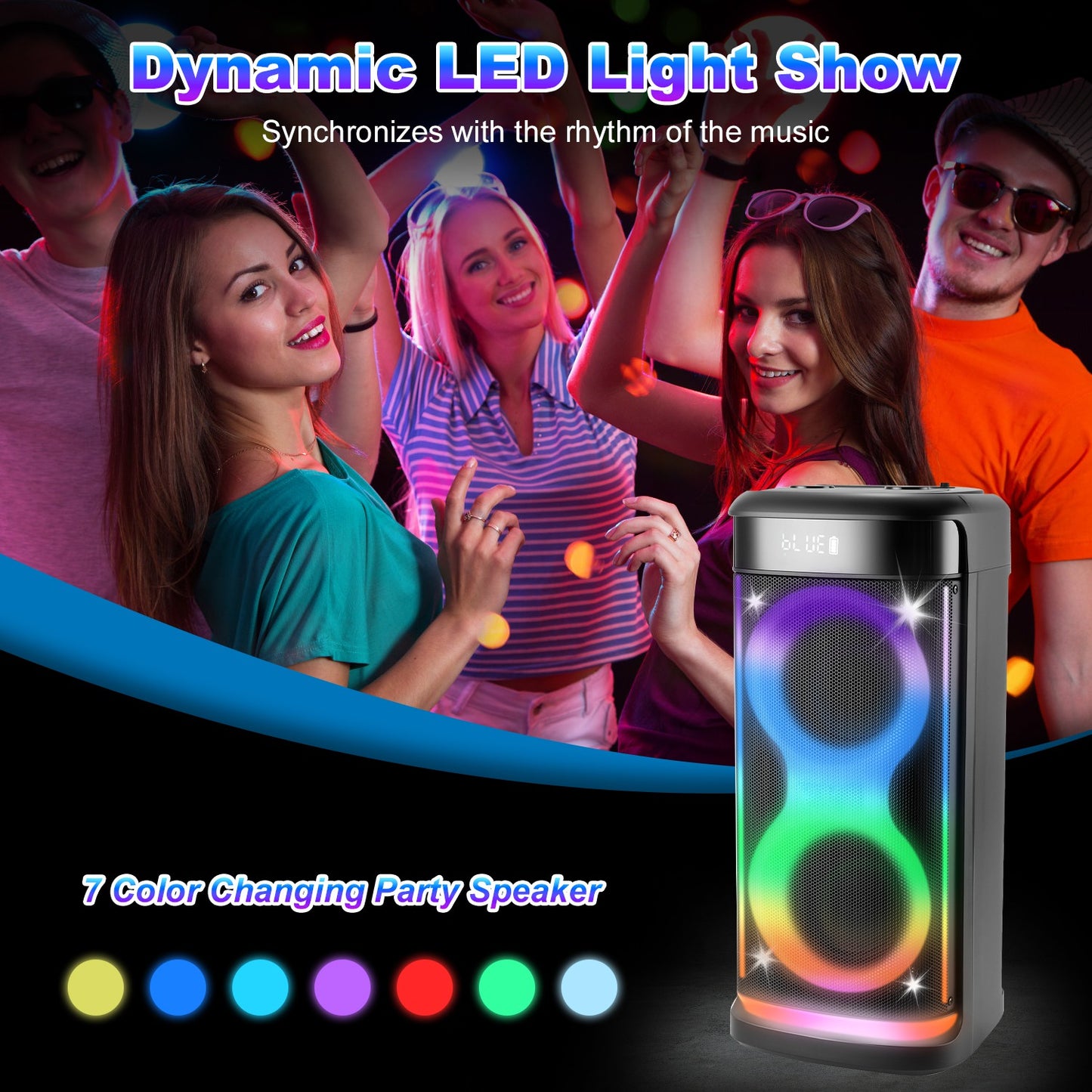 Portable Wireless Party Speaker with RGB Lights and Mic