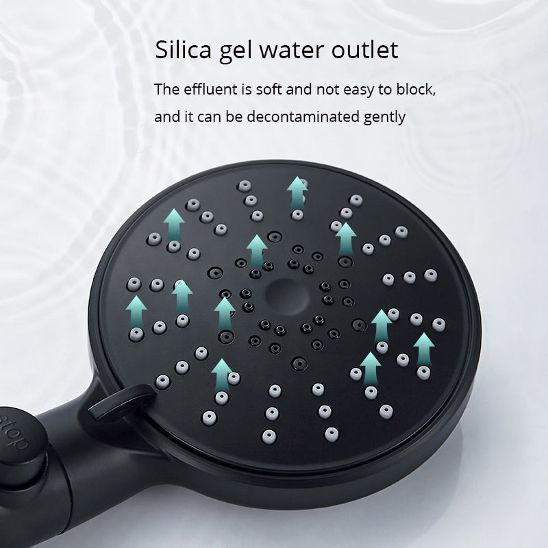 All-Black Five-Speed Shower Head with Water Stop & Self-Cleaning Function