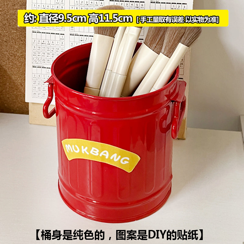 Multi-Color Iron Bucket Pen Holder Storage Organizer for Desk & Makeup