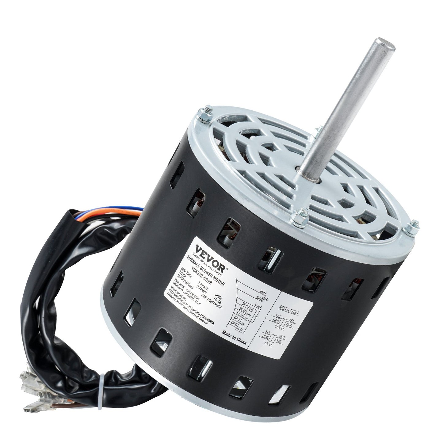 1/2HP Furnace Blower Motor - 208/230V, 5-Speed, CW/CCW Rotation, Black