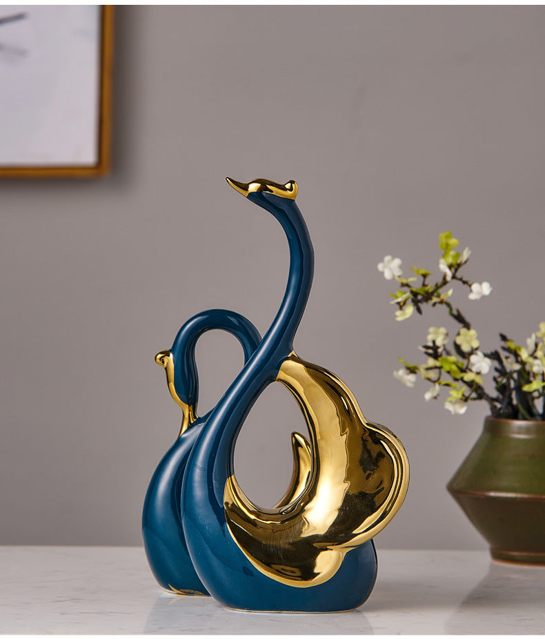 Ceramic Swan Decorations for Home & Office - Blue & Green Ornaments