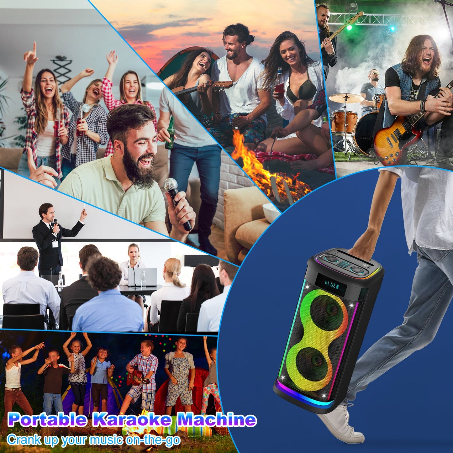 Portable Wireless Party Speaker with RGB Lights and Mic
