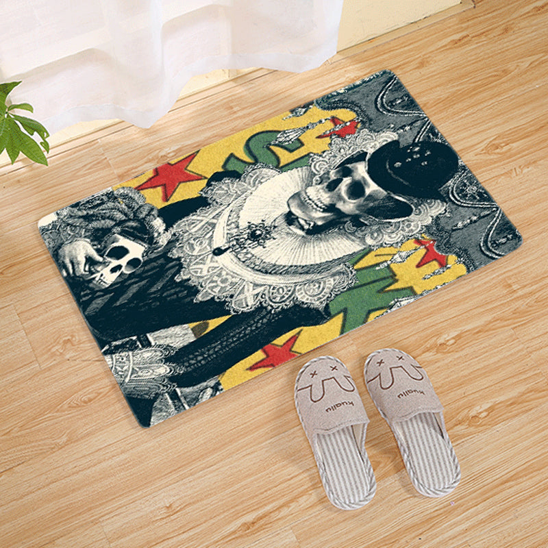 Halloween Flannel Floor Mat Non-Slip Bathroom Door Rug Skull Design