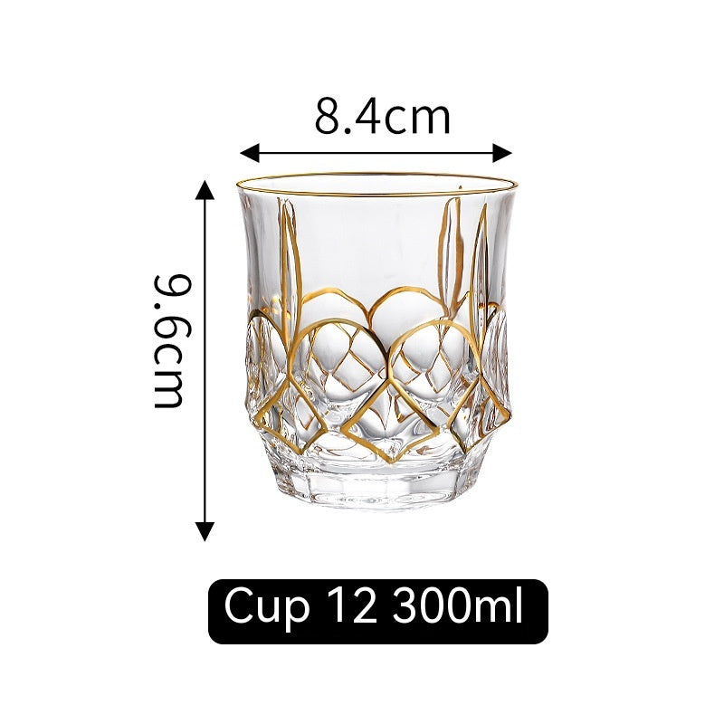 Gold Line Wine Glass Set - Whiskey & Cocktail Drinking Cups for Home Bar