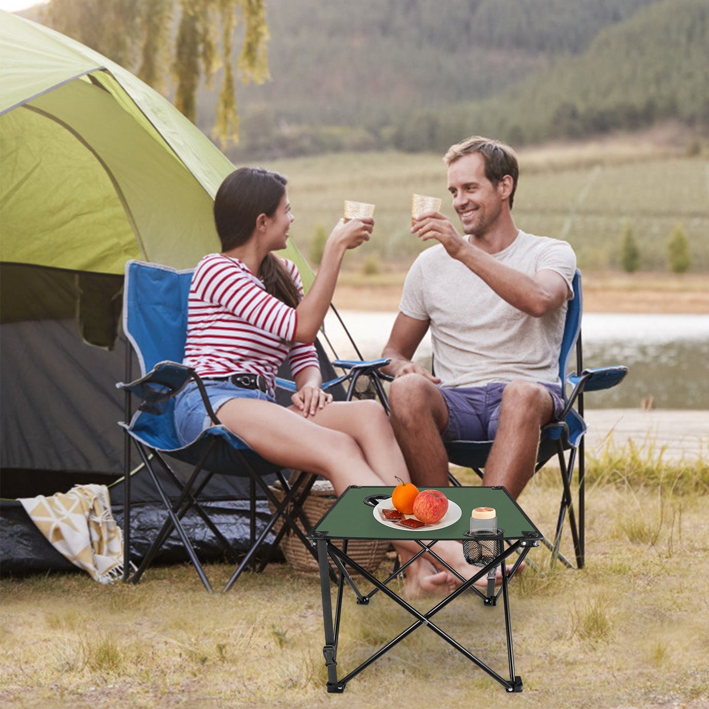 Portable Folding Camping Table with Cup Holders - Multiple Colors & Sets