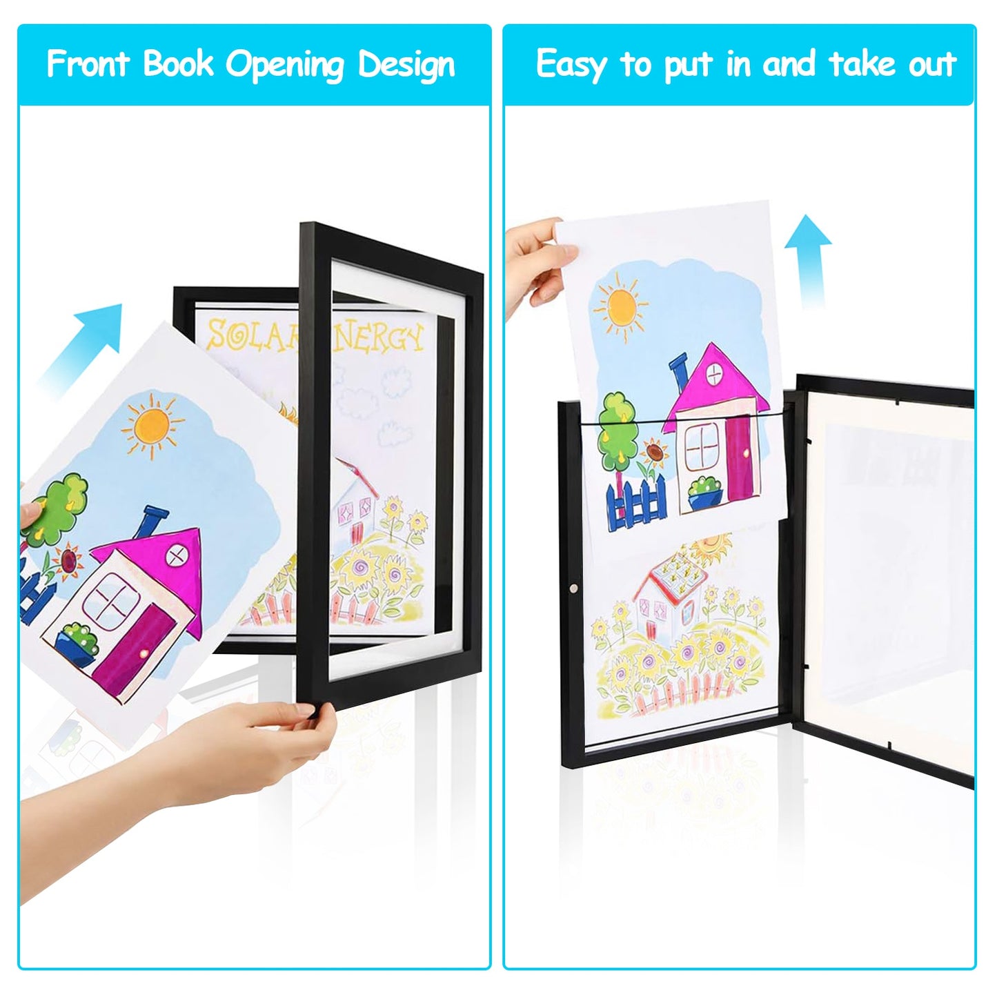 Kids Art Frame - Front Opening Wooden Display for Artwork Storage